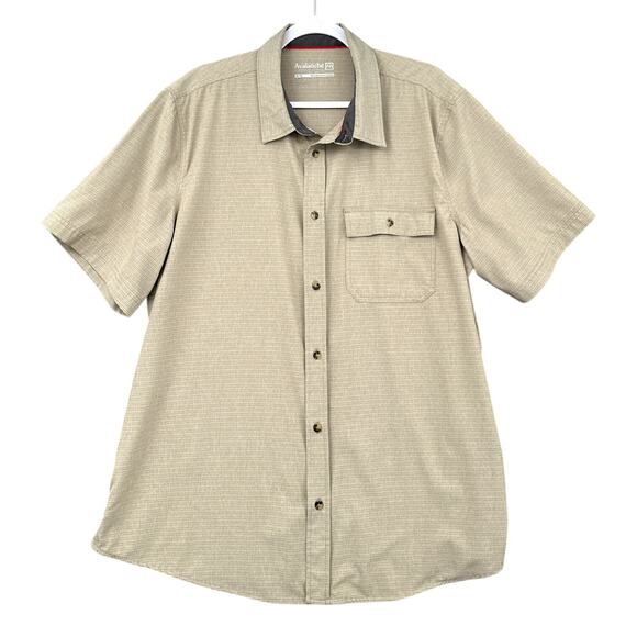 Avalanche Tan Short Sleeve Button Up Chest‎ Pocket Stretch Outdoor Shirt XL - Picture 1 of 8